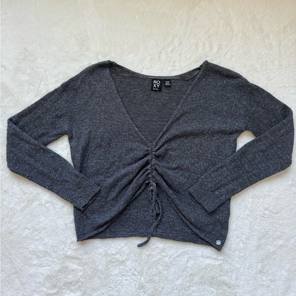 Roxy Rolling Hills Ruch Front‎ Cropped Sweater Women XS Gray Casual Basic - Picture 1 of 15